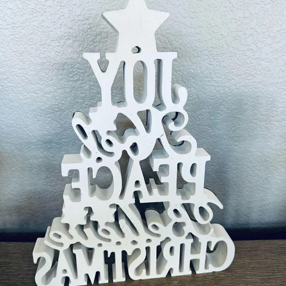 Christmas Tree Cutout Festive Glitter Decor Sign